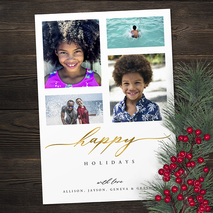 Script Happy Collage Holiday Card (foil)
